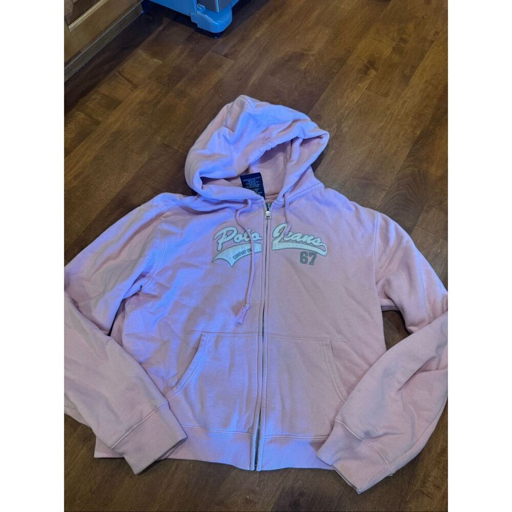 Polo Jeans Co Ralph Lauren Women’s XL Pink Zip Hoodie Y2K Spellout Logo Casual